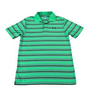Under Armour HeatGear Loose Fit Striped Polo Golf Shirt Green Men's Size Medium